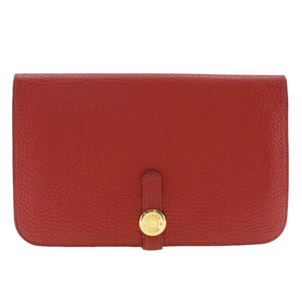 HERMES Dogon Purse Red / Gold Hardware Togo Women